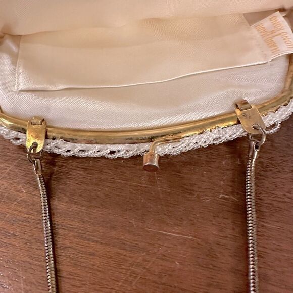 Vintage white purse, small beaded hand made, 80s vintage, wedding